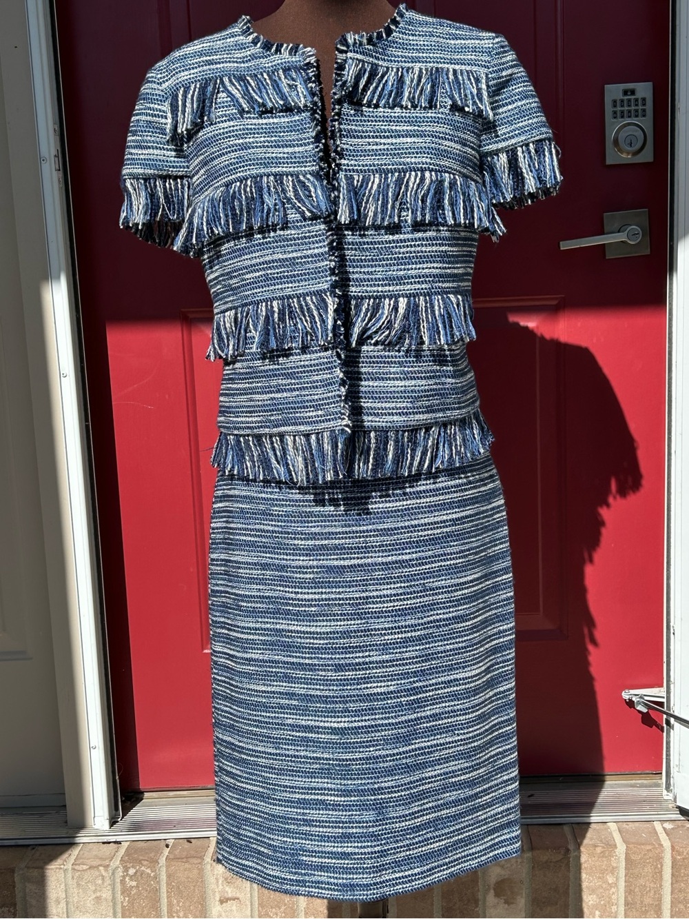 VTG NWT LORD & TAYLOR 424 Fifth blue tweed suit-cropped jacket/midi skirt-RARE
